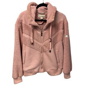 Koolaburra by UGG Hooded Sherpa Fleece Zip Up Cropped Coat Pink Large FLAWED